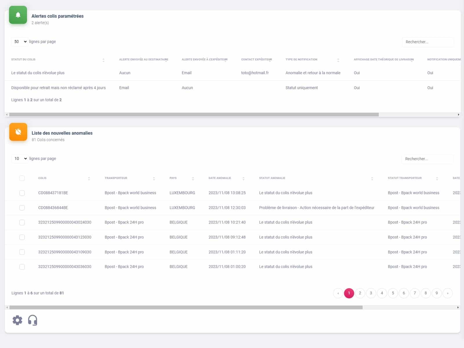 Alertes transport, post achat, satisfaction client, anomalie transport